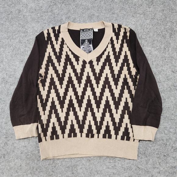 L.A.M.B. Gwen Stefani Womens L Large Cotton Cashmere Knit Zig Zag V Neck Sweater - Picture 3 of 12